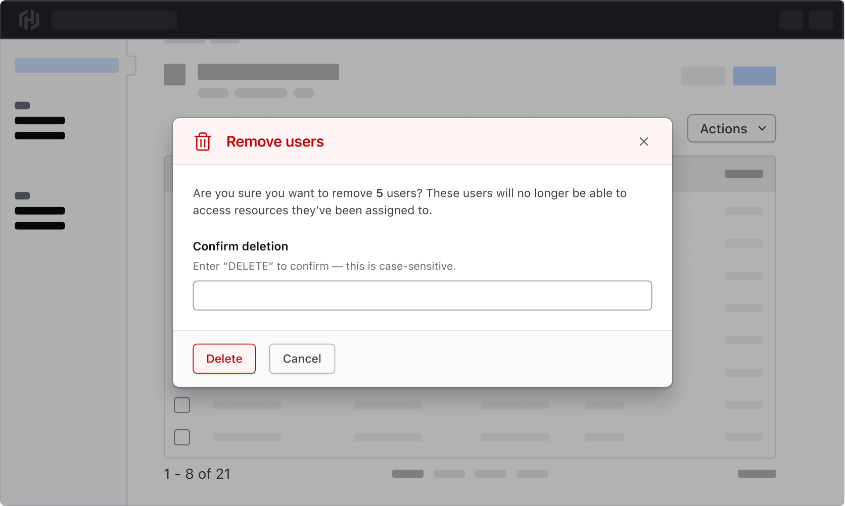 Deleting results in a Modal